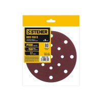 Круг шлифовальный на липучке STEHER BOS-150-S 150 мм Р180 17 отв. 5 шт. 35684-180  