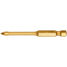 Сверло по кафелю, 4 режущие кромки, титановое покрытие, U-хвостовик под биту 4х69 мм (35474)