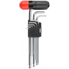 Ключи шестигранные HEX длинные c шаром CrV 9 шт.(1,5-10 мм ), пластиковая Т-обр.ручка