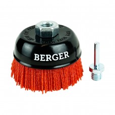 Кордщётка чашеобразная (абразивный нейлон 1.2 мм, P80, диаметр 100 мм, гайка М14 + хвостовик 6 мм) BERGER BG1747