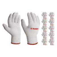 Перчатки х/б ОПТИМА, S-M, без покрытия, 10 класс, 10 пар ЗУБР 11445-M10