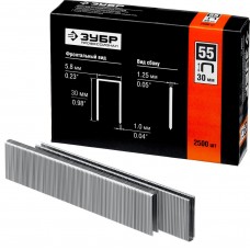 Скобы 30 мм, тип 55 (90/C), калибр 18GA, 2500 шт Профессионал ЗУБР 31855-30