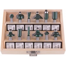 Фрезы по дереву кромочные, набор 12 шт., деревянный бокс, хвостовик 8 мм (36578)