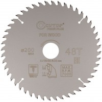 Диск пильный по дереву с тефлоновым покрытием 48Т, CUTOP Profi plus, 200 х 1,5/2,2 х 32/30/25,4/20 мм (75-20048Т)