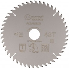 Диск пильный по дереву с тефлоновым покрытием 48Т, CUTOP Profi plus, 200 х 1,5/2,2 х 32/30/25,4/20 мм (75-20048Т)