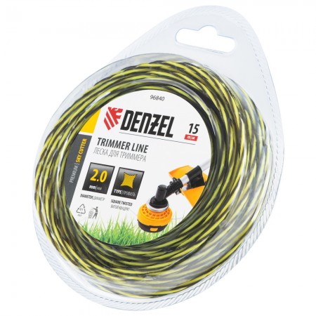 Леска для триммера двухкомпонентная витая квадратная, 2,0мм х 15м, блистер SkyCutter Denzel (96840)