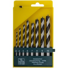 Набор сверл по дереву, CrV Профи, пластиковый бокс, 8 шт. (3-4-5-6-7-8-9-10 мм) (36100)