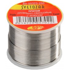 Припой ПОС 61, 1 мм, 250 г, трубка с флюсом, катушка СВЕТОЗАР SV-55323-250