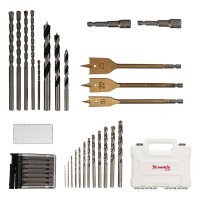 Набор сверл комбинированный, сверла по металлу 1-6.5 мм, бетону 4-8 мм, дереву 4-10 мм, перовые 16,22,25 мм, биты 20 шт, адаптер, головки 2 шт, зенковка, 50 предметов Pro Matrix (725650)
