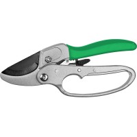 Контактный секатор 200 мм, углеродистая сталь, храповый механизм, с эфесом, с алюминиевыми рукоятками, покрытие ПВХ РОСТОК PC-33 423008_z01