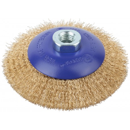 Щетка для УШМ, М14, тип Тарелка, латун. витая проволока 0,3 мм, 115 мм, блистер, CUTOP Profi (82-902)