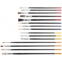 Кисти художественные, натуральная щетина, деревянная ручка, плоские и круглые, набор 15 шт. (01535)