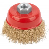 Корщетка чашечная, гайка М14, стальная латунированная волнистая проволока 75 мм (39037)