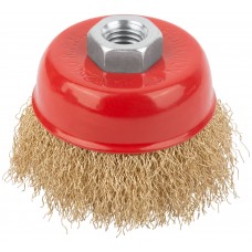 Корщетка чашечная, гайка М14, стальная латунированная волнистая проволока 75 мм (39037)
