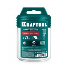 KRAFTOOL DIAMOND d 72 мм (сухое сверление с микроударом, глубина сверления 75 мм, лазерная сварка), Алмазная Коронка для подрозетников (29820-72)