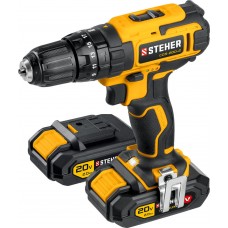 Дрель-шуруповерт ударная 20 В, 40 Н·м, 2 АКБ (2 А·ч), кейс V1 STEHER CDS-200-2