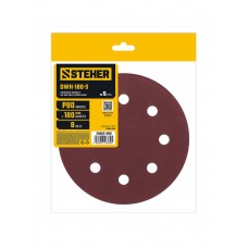 Круг шлифовальный на липучке STEHER DWH-180-S 180 мм Р80 8 отв. 5 шт. 35682-080  