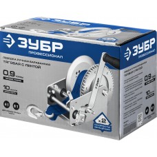 Лебёдка ручная барабанная тяговая ленточная 0.9 т, 10 м ЗУБР Профессионал 43115-0.9