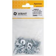 Комплект: Винт DIN965 6х20, с гайкой М6 DIN934, шайбой М 6 DIN125, шайбой М 6 DIN127 (фасовка 12шт.) (24840-3)