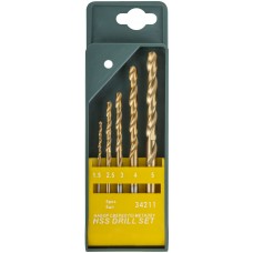 Набор сверл HSS по металлу, титановое покрытие, 5 шт. (1,5-2,5-3-4-5 мм) (34211)