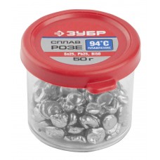 Сплав легкоплавкий в гранулах РОЗЕ (Sn25, Pb25, Bi50), 94°C, 50 г ЗУБР 55457-050