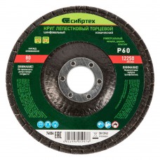 Круг лепестковый торцевой, конический, Р 60, 125 х 22.2 мм Сибртех (74084)
