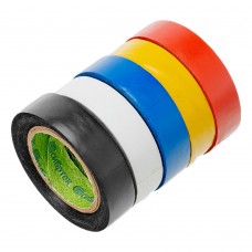 Набор изолент ПВХ цветных 15 мм х 10 м, 5шт/уп, 130 мкм Сибртех (88799)