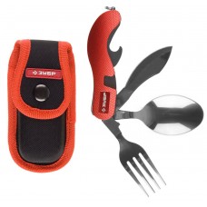 Походный набор 4 в 1 с вилкой и ложкой длина рукоятки 105 мм ЗУБР Турист 47782