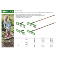 Грабли РОСТОК 370 x 100 x 1300 мм, 12 витых зубьев, сталь, покрытие краска, деревянный черенок высший сорт 421900-12