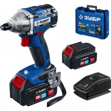 Гайковерт бесщеточный 20 В, 280 Н·м, 2 АКБ 4 А·ч, кейс ЗУБР Т7 Профессионал GB-250-42
