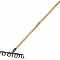 Садовые грабли GT-14 WOOD, 360 х 80 х 1300 мм, 14 прямых зубцов, углерод. сталь, антикор. покрытие, черенок дерев. высш. сорт GRINDA 39583-14