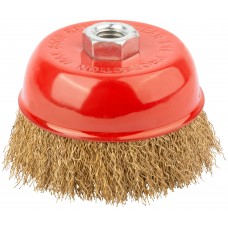 Корщетка чашечная, гайка М14, стальная латунированная волнистая проволока 100 мм (39038)