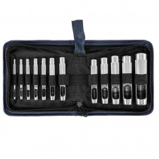 Набор пробойников для кожи 3 4 5 6 7 8 9 10 12 14 16 19 мм, 12 шт, чехол Сибртех (18312)