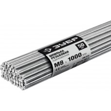 Резьбовая шпилька М8 x 1000 мм, кл. пр. 4.8, цинк, 50 шт ЗУБР DIN 975 30330-08-1