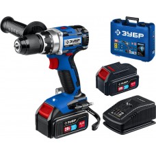 Бесщеточная дрель-шуруповерт 20 В 70 Н·м 2 АКБ 4 А·ч кейс Профессионал ЗУБР Т7 DB-201-42