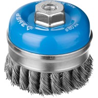 Щетка-крацовка чашечная для УШМ усиленная 80 мм, жгутированная стальная проволока 0.5 мм ЗУБР Профессионал 3527-080_z02
