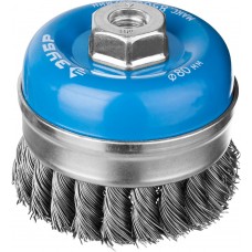 Щетка-крацовка чашечная для УШМ усиленная 80 мм, жгутированная стальная проволока 0.5 мм ЗУБР Профессионал 3527-080_z02