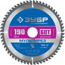 Пильный диск по алюминию Мультирез, 190 х 30 мм, 60Т ЗУБР Профессионал 36907-190-30-60_z01