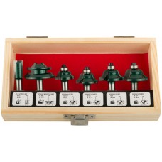 Фрезы по дереву кромочные, набор 6 шт., деревянный бокс, хвостовик 8 мм (36572)