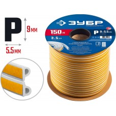 Уплотнитель резиновый самоклеящийся P-профиль 150 м размер 9?5.5 мм белый ЗУБР Профессионал 40922-150