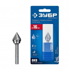 Борфреза твердосплавная 16?14 мм, тип J (зенкер с вершиной 60°), хв-к 6 мм ЗУБР ПРОФЕССИОНАЛ 28808-16-14