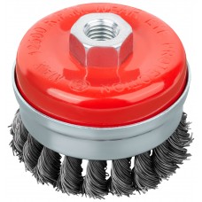 Корщетка-чашка, гайка М14, стальная витая проволока с бандажом, Профи 75 мм (39507)