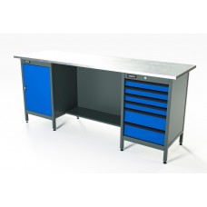 Верстак серии Standart, 2000 мм, оцинк, тумба с дверью + тумба с 6-ю ящиками, синий RAL 5005 RUNTEC RTS20Z-TS0-TS6-5005