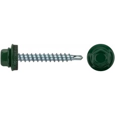Шурупы кровельные со сверлом 4.8 х 38 зеленый 100шт , RAL 6002 Фасовка (23532-0)