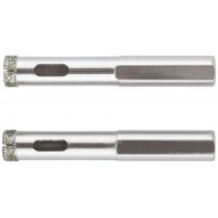 Коронки кольцевые по керамограниту, камню и кафелю алмазные, набор 2 шт., 10х65 мм (16203)