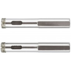 Коронки кольцевые по керамограниту, камню и кафелю алмазные, набор 2 шт., 10х65 мм (16203)