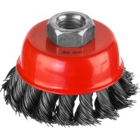 Чашечная щетка-крацовка для УШМ 80 мм, жгутированная стальная проволока 0.5 мм MIRAX 35104-080