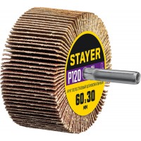 Круг шлифовальный лепестковый d 60 x 30 мм, P120, на шпильке d 6 мм STAYER 36608-120