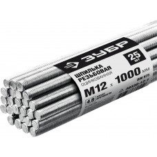 Резьбовая шпилька М12 x 1000 мм, кл. пр. 4.8, цинк, 25 шт ЗУБР DIN 975 30330-12-1