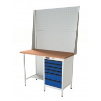 Верстак серии Standart, 1200 мм, фанера, тумба с 6-ю ящиками, экран 1000, синий (светло-серый) RAL 5005 (7035) RUNTEC RTS12F-TS6-NS-P12-P12-5005(7035)